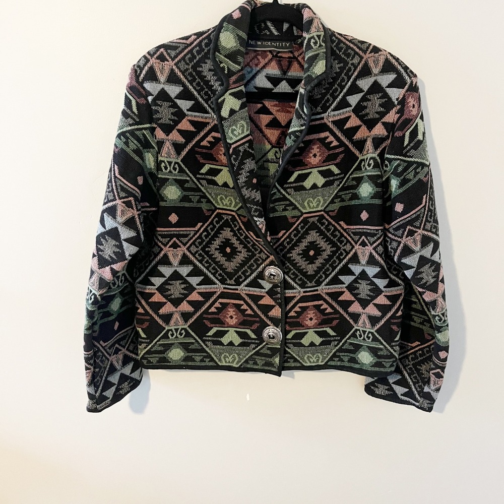 New Identity Womens M Southwestern Tapestry Jacket Cotton Geometric Western M
